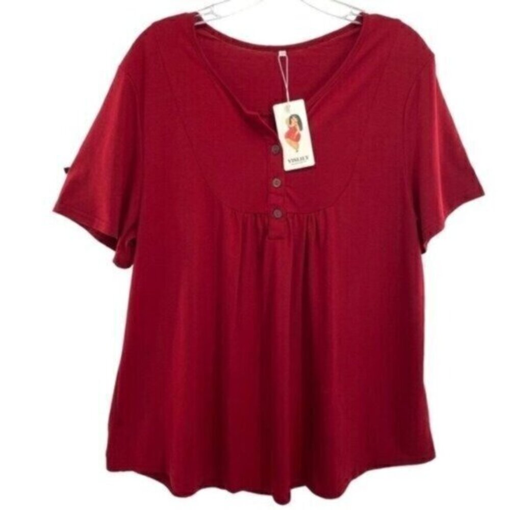 Vislily Women's Red Flowy Plus Size Top New